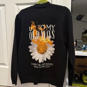 Black Cardigan with Graphic Design